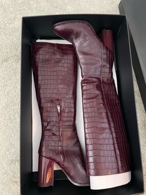 Coach Brigitte Boot Croc-Embossed Over-the-Knee Boots in Burgundy
